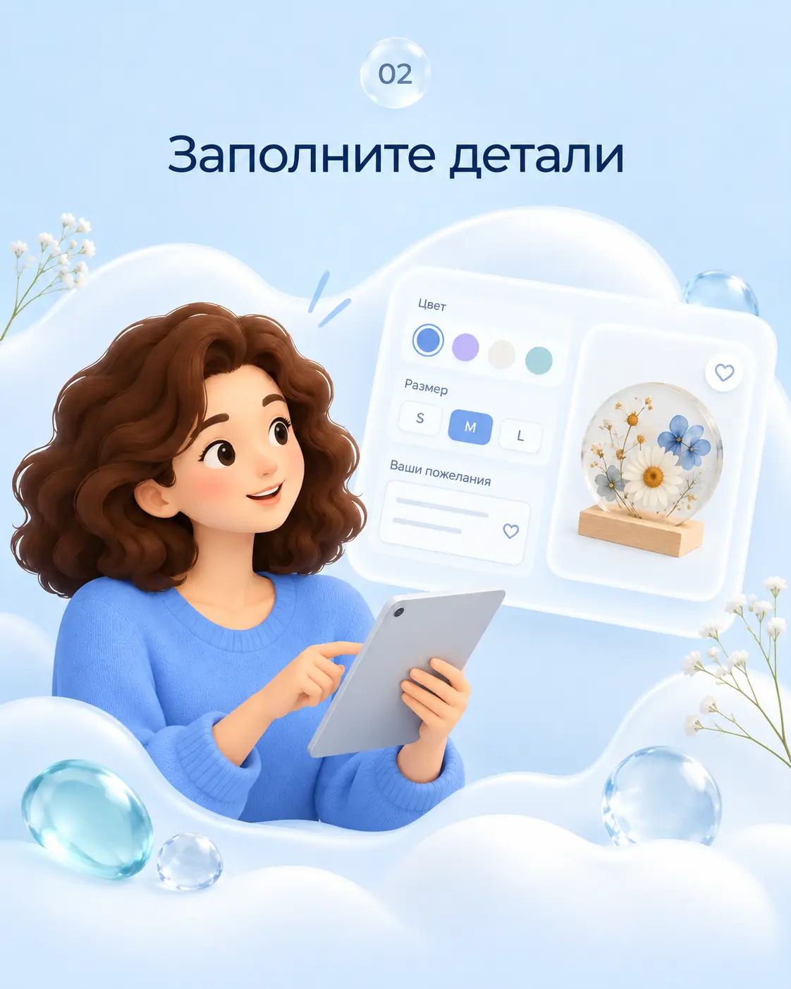 Шаг 2. Заполните цвет, размер и пожелания к изделию